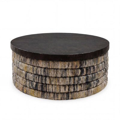 Banana leaf coffee table, black top, grey wash - Round