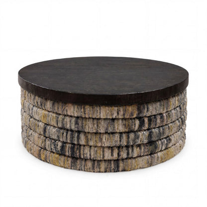 Banana leaf coffee table, black top, grey wash - Round