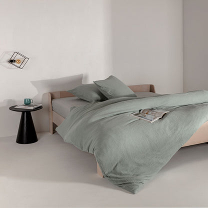 Cotton muslin duvet cover, sage green - no iron