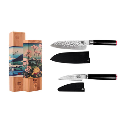 Steel knife set, paring + santoku - handmade
