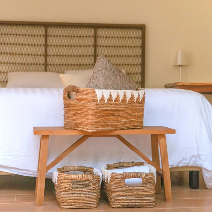 Jute & cotton storage basket 40×30×24 cm – handwoven, Indonesia