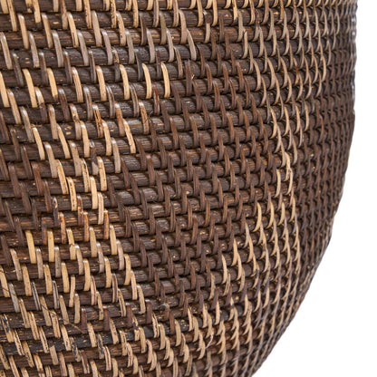 Rattan storage basket, round - natural brown, large