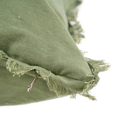 Linen cushion cover with fringe, sage green - 50×50cm
