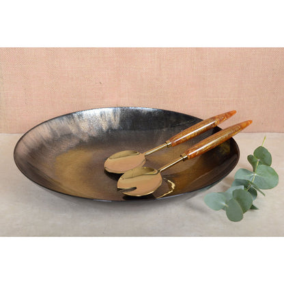 Glass and ceramic shallow bowl 40 cm - brown and yellow