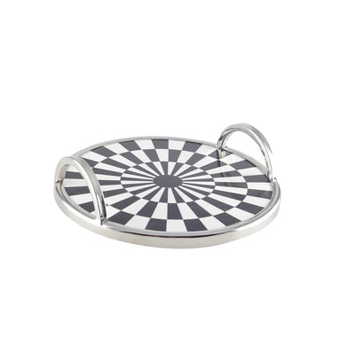Steel tray, black and white tile pattern, 28×28cm