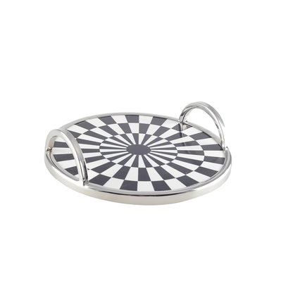 Steel tray, black and white tile pattern, 28×28cm