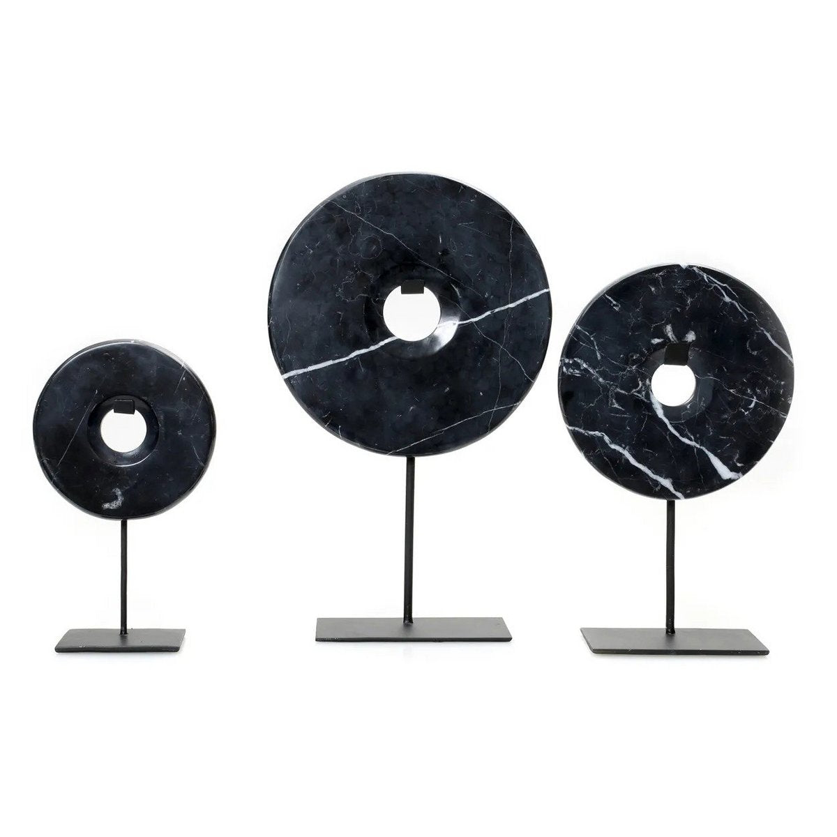 Black marble disc on stand – large