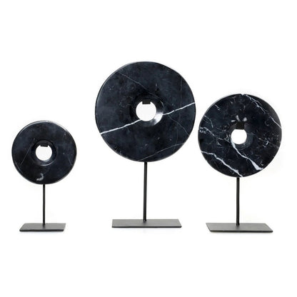 Black marble disc on stand – large