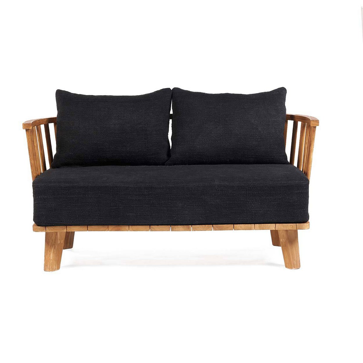 Teakholz Zweisitzer-Sofa, beige & schwarz - 140cm