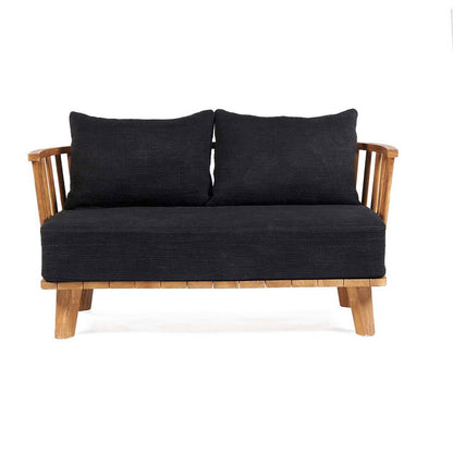 Teakholz Zweisitzer-Sofa, beige & schwarz - 140cm