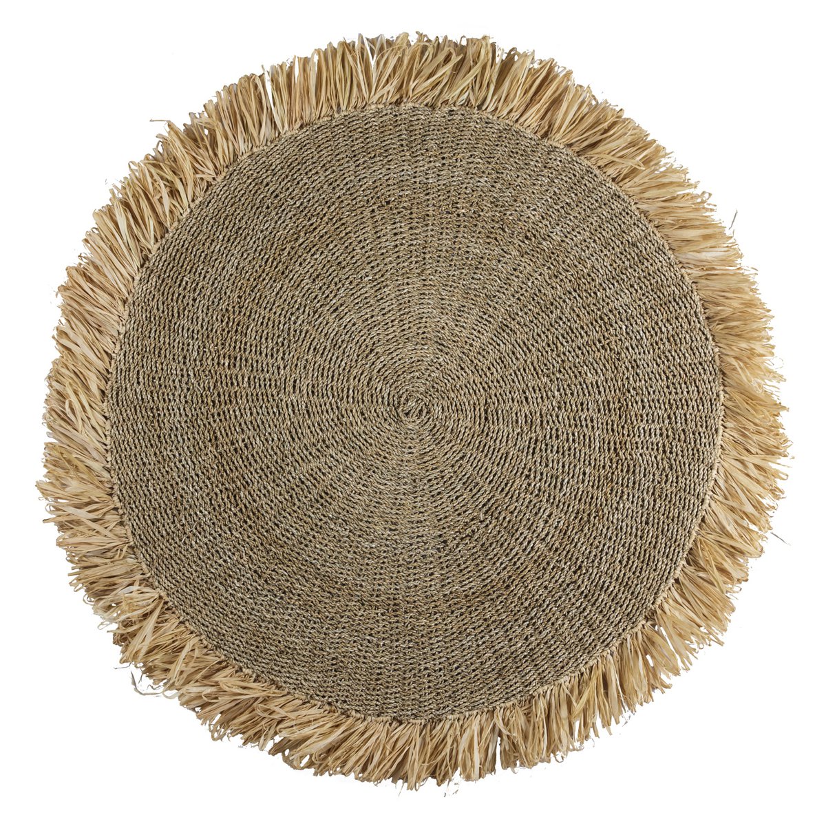 Round seagrass rug with raffia fringe Ø100 cm – Dasa