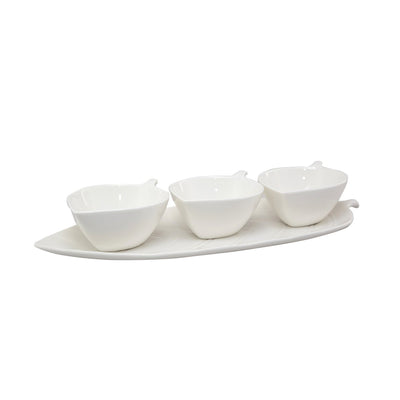 White ceramic aperitif cups 14×10.5 cm - leaf-shaped set of 3