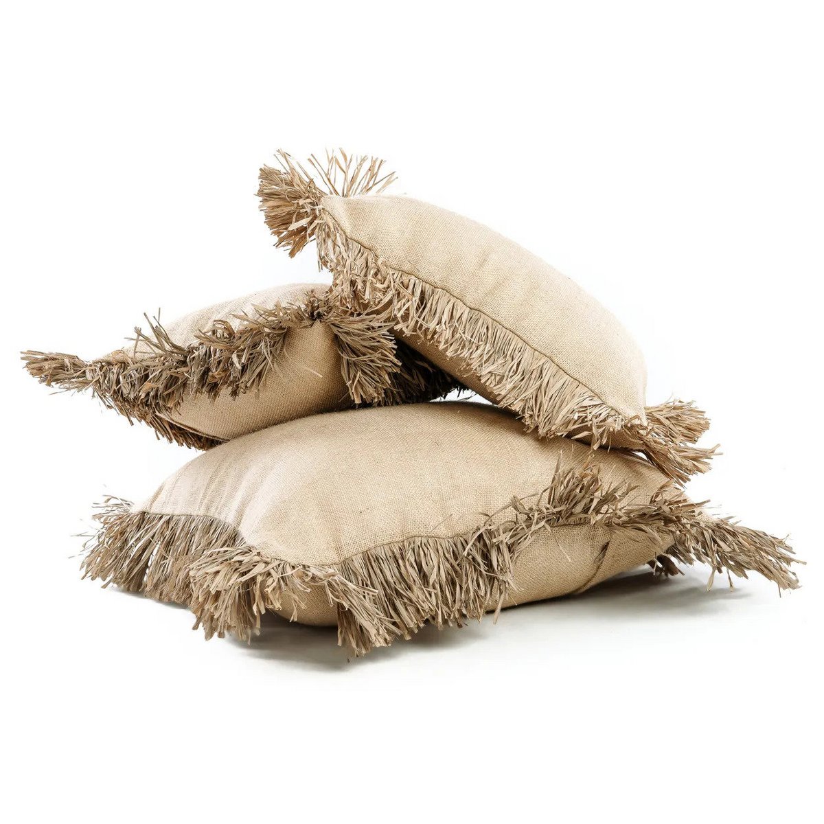 Cotton cushion cover with jute fringe, 60×60 cm - Natural