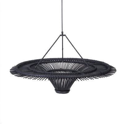 Black rattan sky pendant light XL - open-weave shade