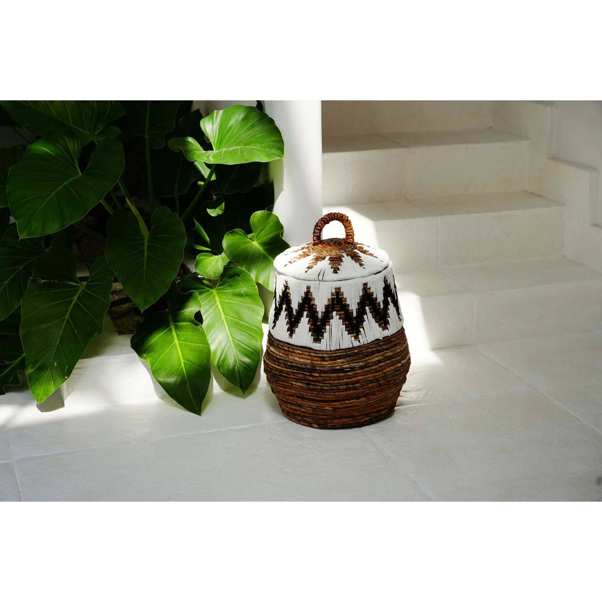 Palm leaf storage basket, natural white - S