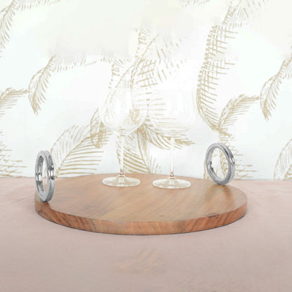 Round wooden tray with silver handle 38 × 38 × 11 cm