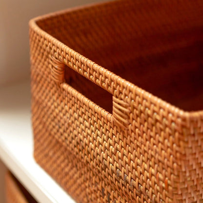 Handwoven rattan shelf basket Warsa M – 38 × 23 × 28 cm