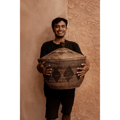 Rattan storage basket, round - natural brown, large