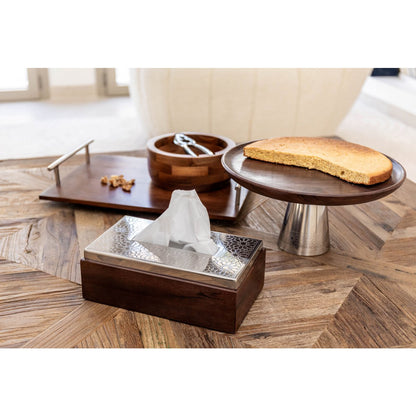 Wood and silver cake stand 30×30×14.5 cm