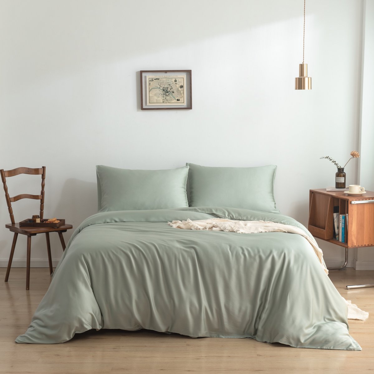 Bamboo bedding set, sage green, single - 400TC