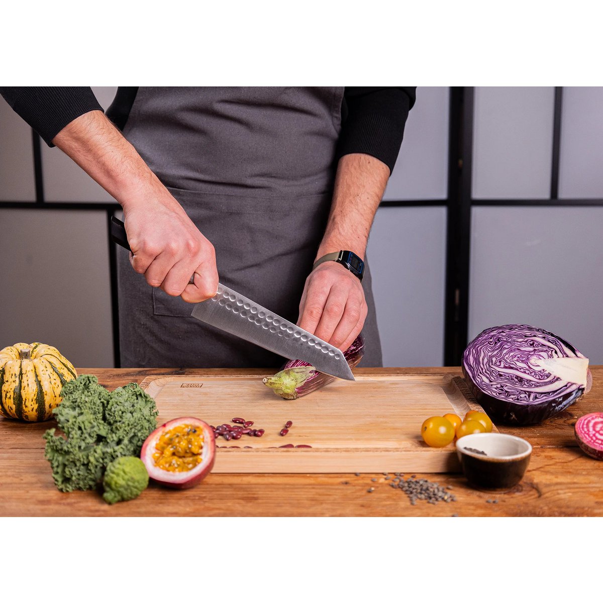 Bunka knife set, 4 pieces - 440C steel with bamboo sheaths