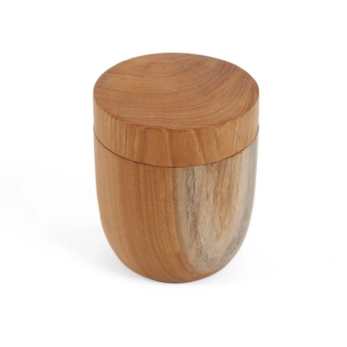 Teak wood jar with lid, natural - small storage