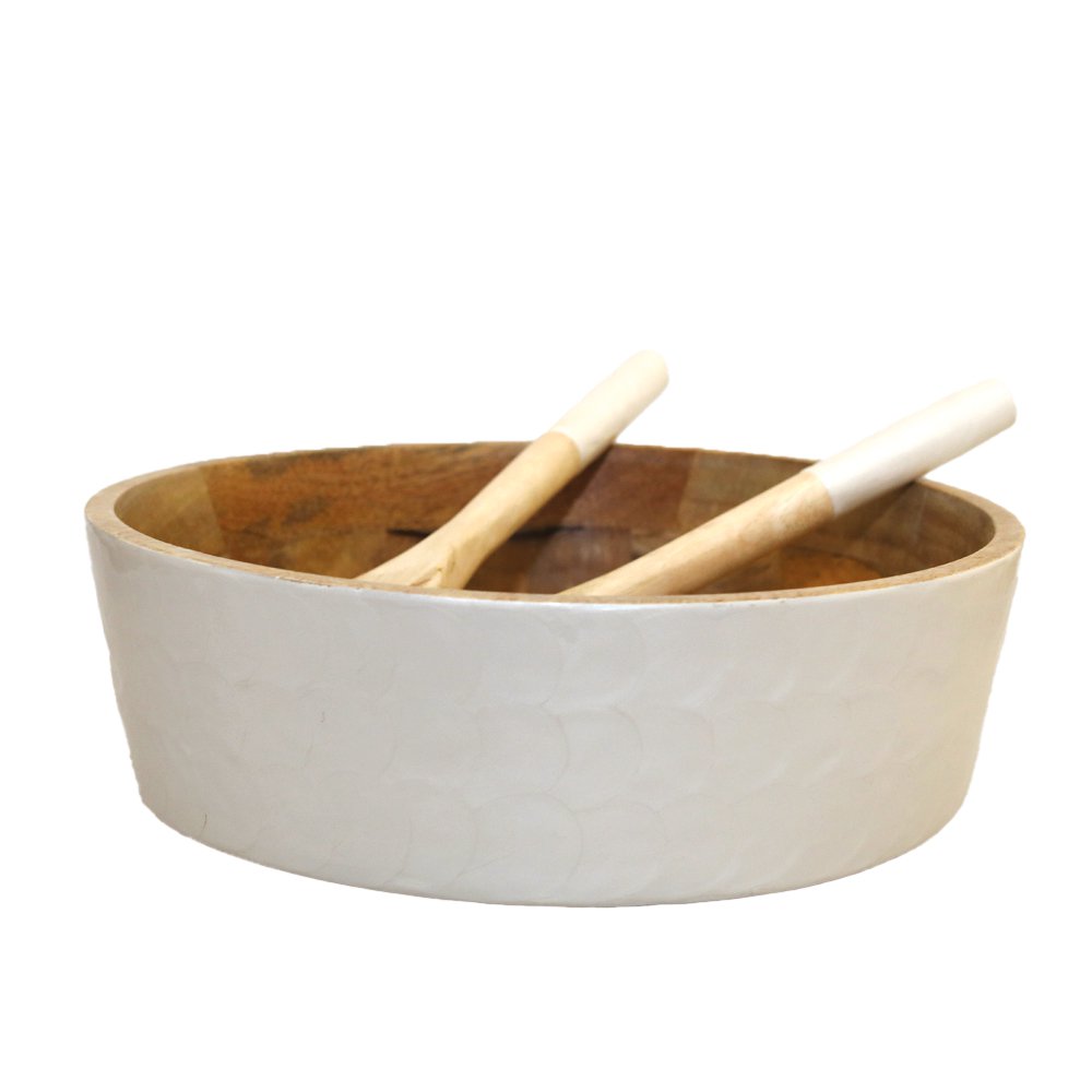 Mango wood salad bowl with servers - handmade
