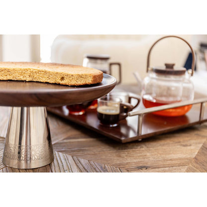 Wood and silver cake stand 30×30×14.5 cm