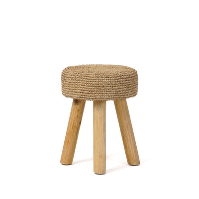 Teak and raffia stool, 35 cm - handmade