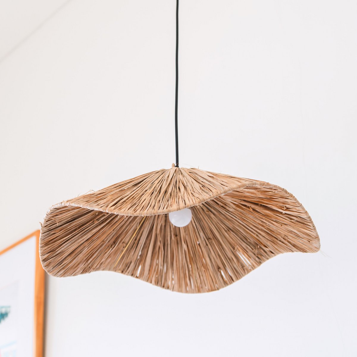Seegras Pendelleuchte Ø 53 cm – breiter, flacher Schirm, beige und grün