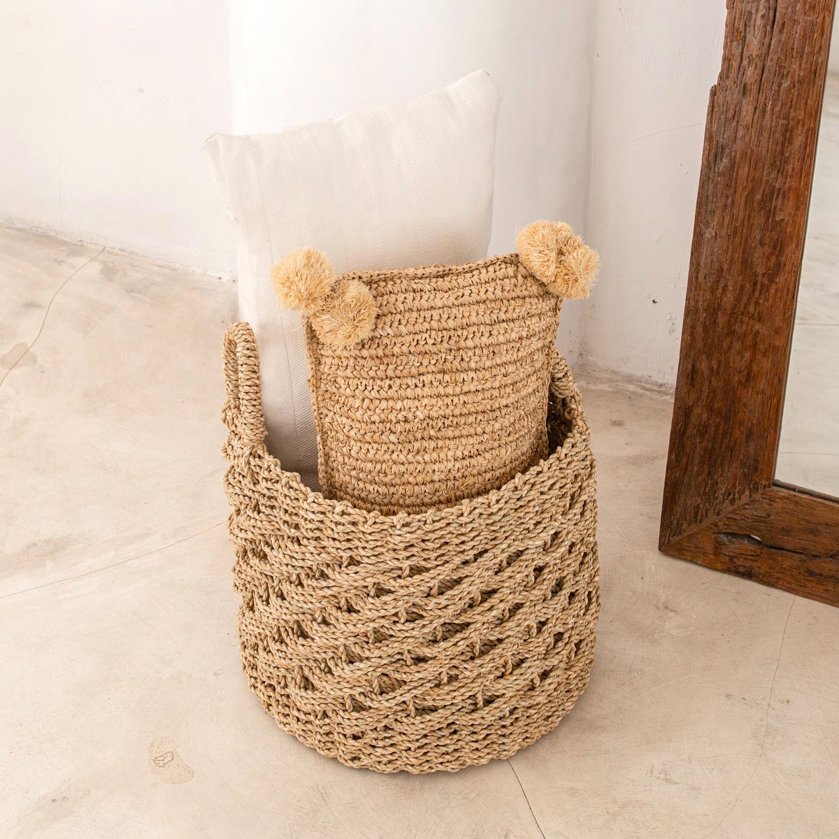 Woven seagrass storage basket 38 cm - beige, M
