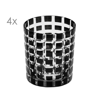 Hand-cut water glasses Marco, black, set of 4 - 9 cm