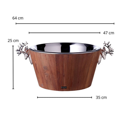 Teak & rustfri stål flaskekøler, 25 cm – holder drikkevarer kolde i 10 timer