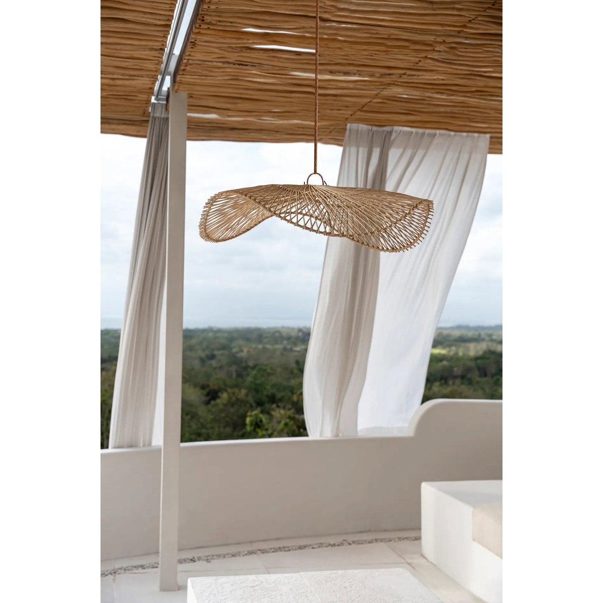 Rattan pendellampeskærm 75×20 cm – natur, håndlavet