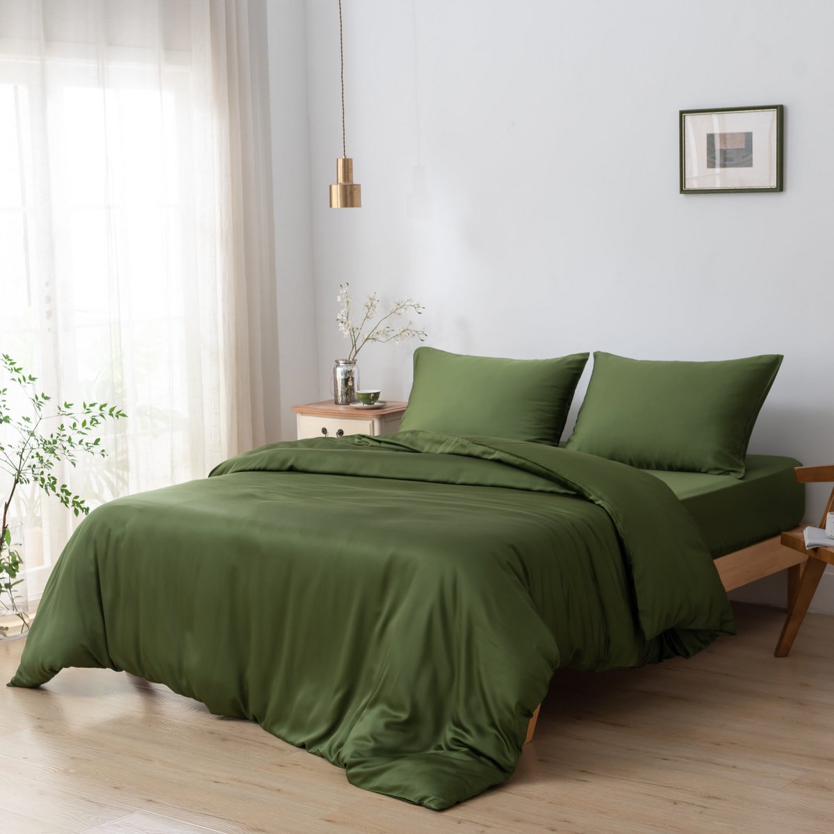 Bamboo bedding set, deep moss, single - 400TC