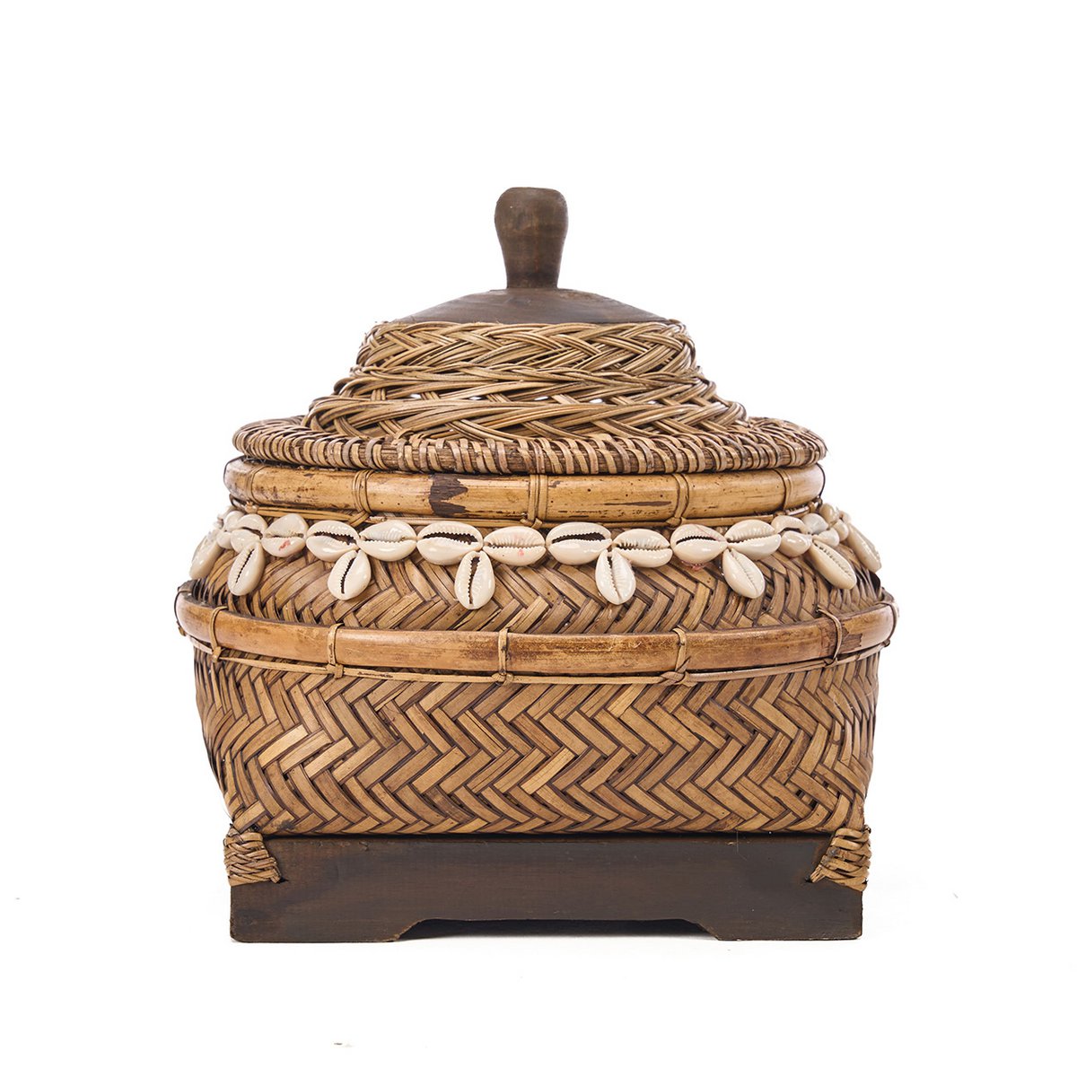 Bamboo storage box with shell detail - round
