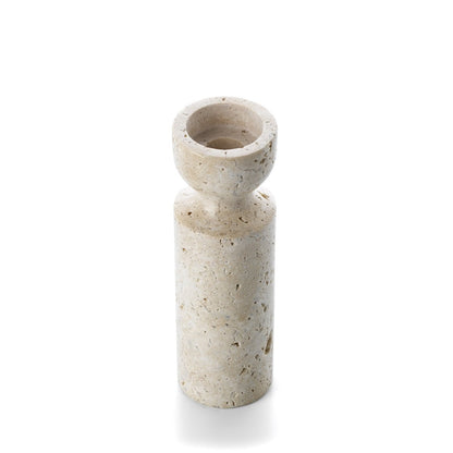 Travertine Hourglass candle holder, beige medium - hand-carved