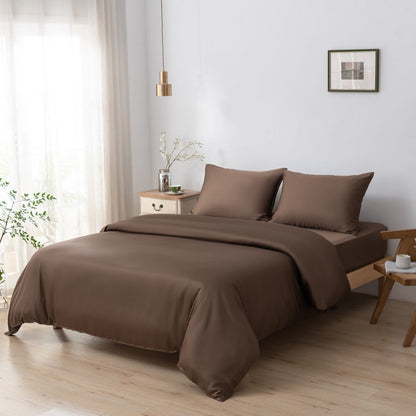 Bamboo duvet cover, 140×200 cm, coffee brown - tuck-in