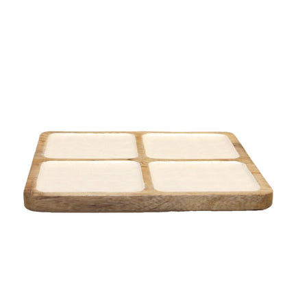 Mango wood appetiser dish, white - 4 compartments