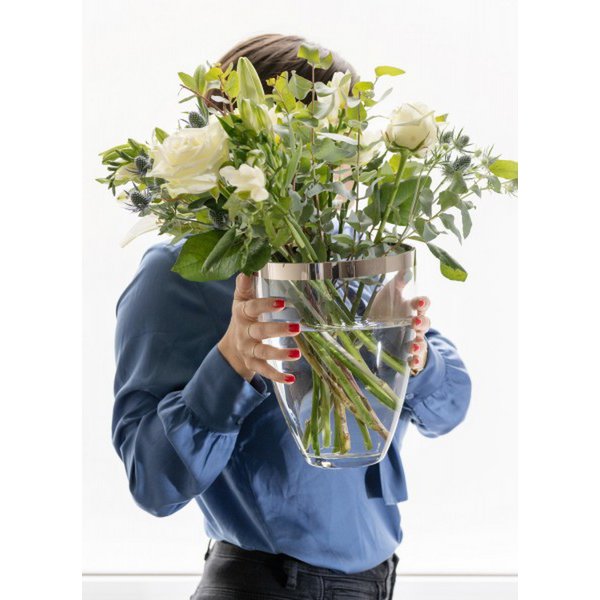 Hand-blown glass vase Charlotte, 24cm - platinum rim