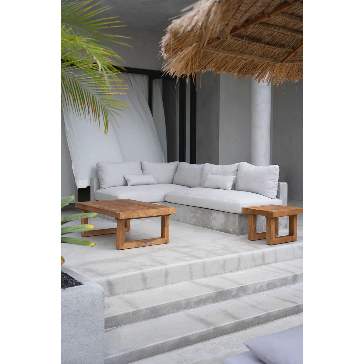 Reclaimed teak side table, block legs - Natural