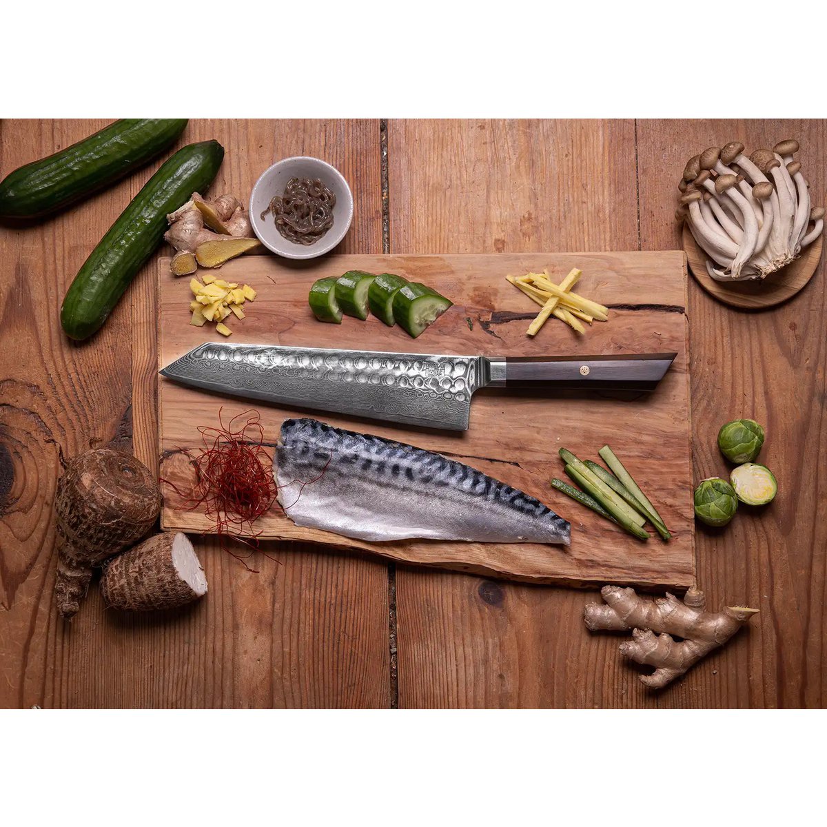 Bunka Damascus knife set, 4 pieces - AUS-10 high-carbon steel