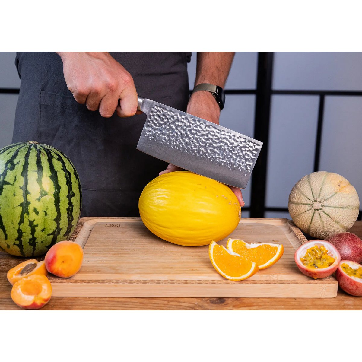 Cleaver knife, 19 cm - black pakkawood handle with sheath