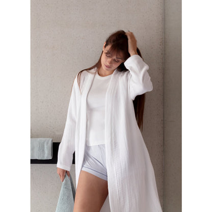 Cotton bamboo muslin bathrobe - white (S)