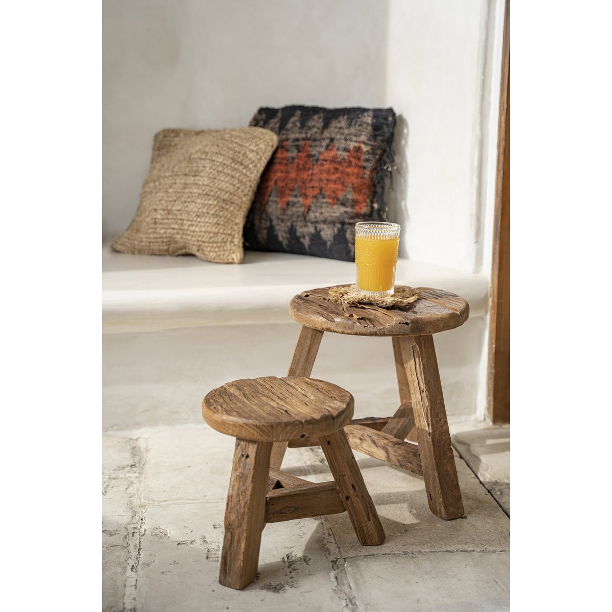 Reclaimed teak stool, tripod - 44cm L