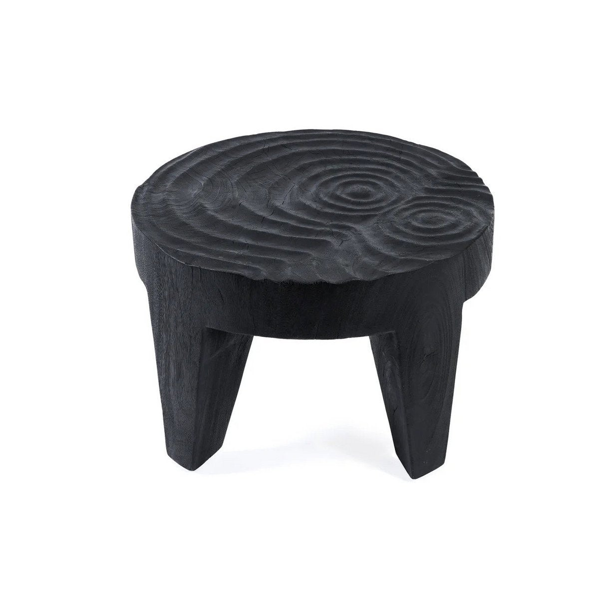 Suar wood coffee table, hand-carved ripple - 61cm