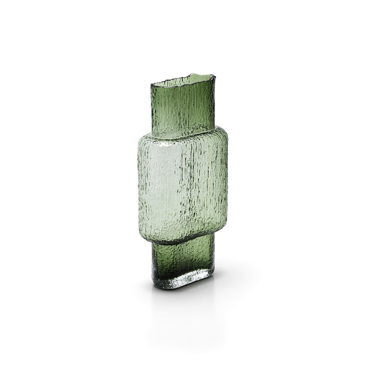 Grüne Glasvase 34 cm hoch – asymmetrisch gerippte Form