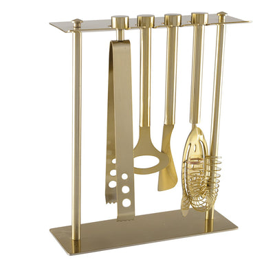 Stainless steel bar tool set, 5-piece - matt gold stand