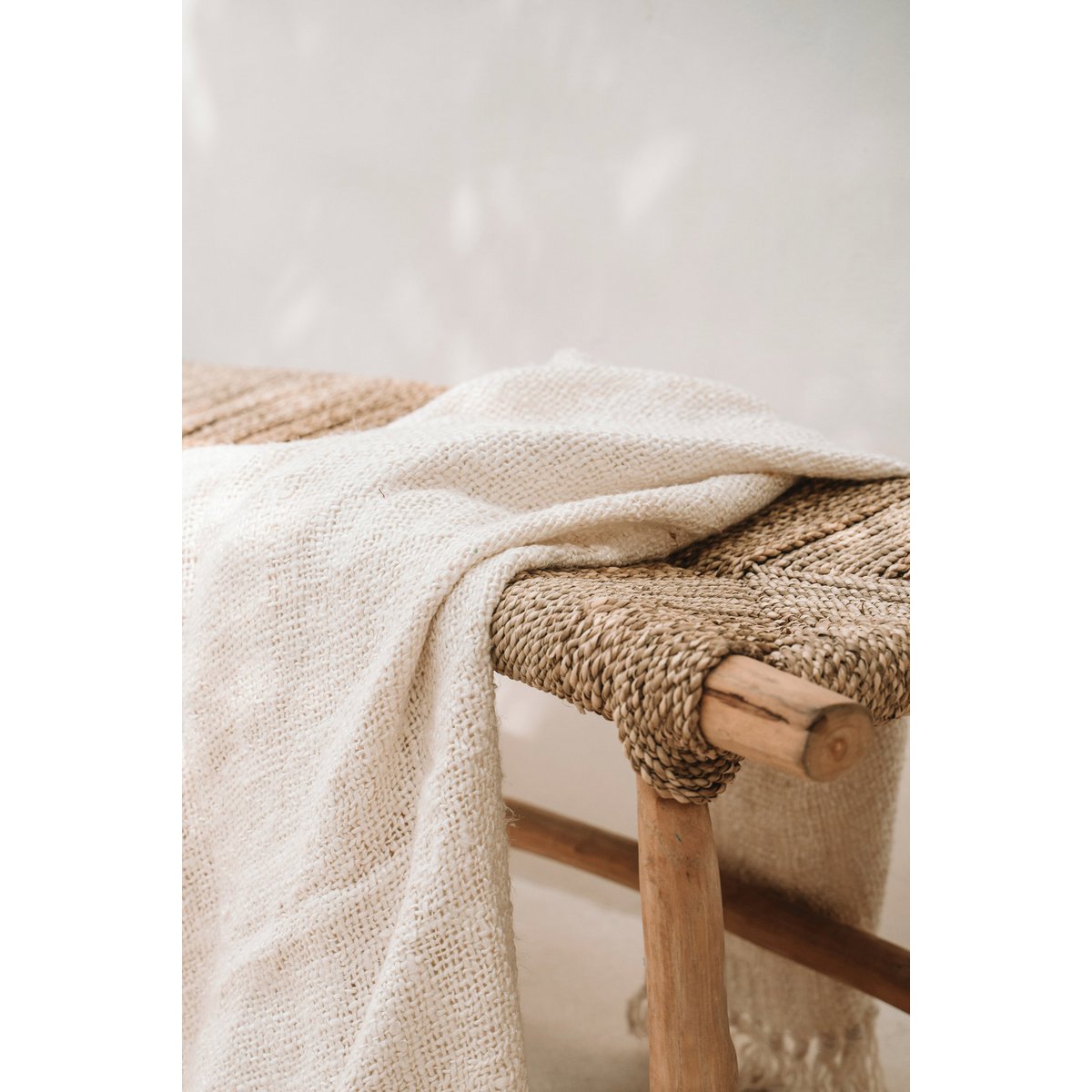 Seagrass and wood bench, 110 cm - handmade