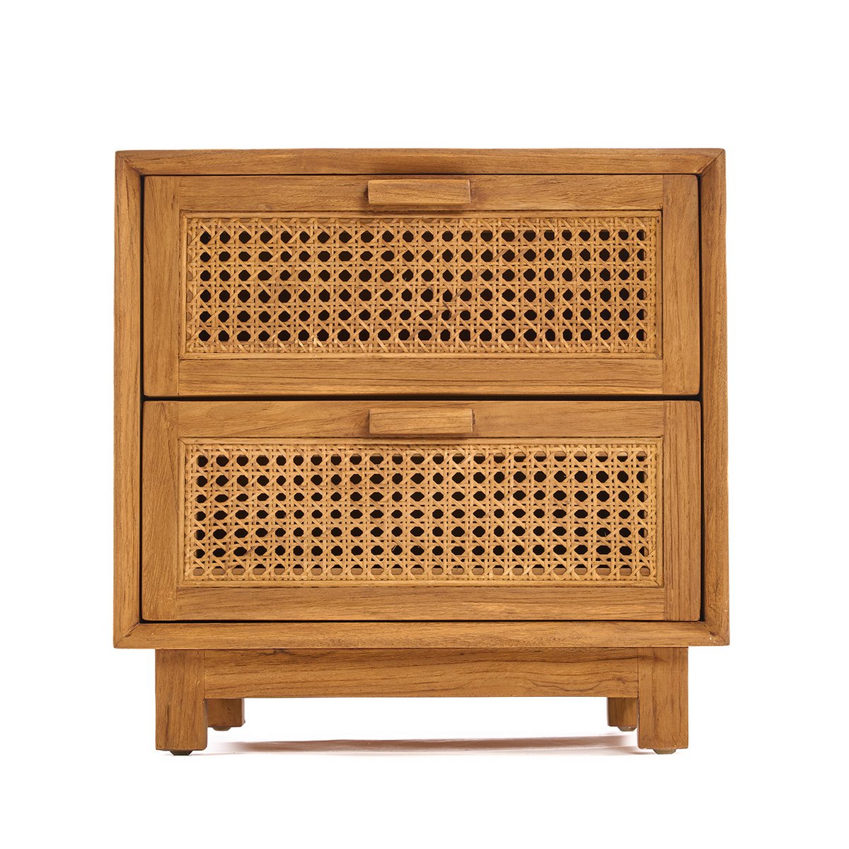Teak rattan nightstand, handwoven - Natural